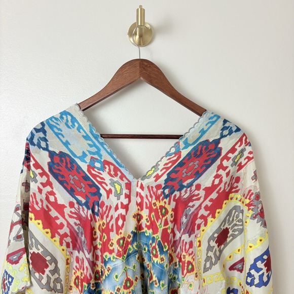Johnny Was Silk Kaftan Cover Up Colorful Geometric XS Oversize Beach Layer Fun - Picture 6 of 12